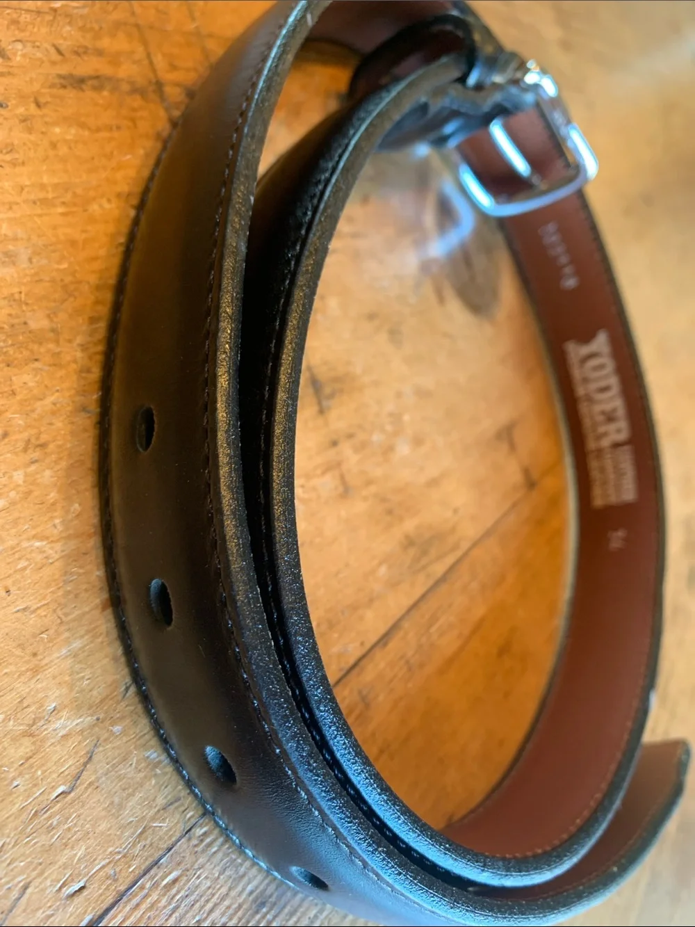 Men's Black Leather Belt with Polished Silver Buckle